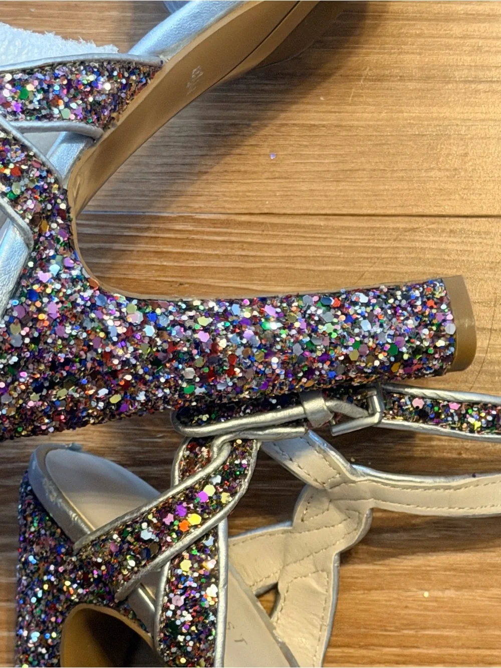 Nine West Multicolor Glitter Strappy Block Heel Sandals